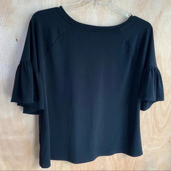 Worthington Short Flutter Sleeve Top Round Neck Black Petite XL - Picture 4 of 7